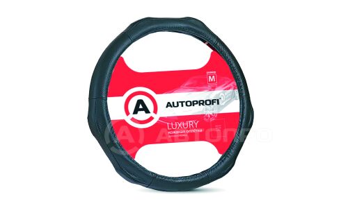Оплетка на руль Autoprofi Luxury, натуральная кожа с гелевыи вставками, черный цвет, размер M (37-39см)