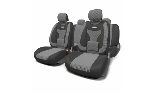 Чехлы AUTOPROFI EXTRACOMFORT для передних и задних сидений, велюр, черный/серый цвет, 11 предметов