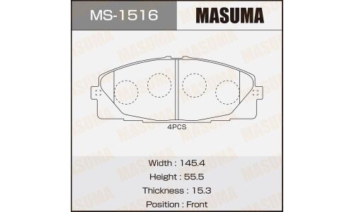 Колодки тормозные дисковые Masuma передние, комплект на ось (4 шт), арт. MS-1516