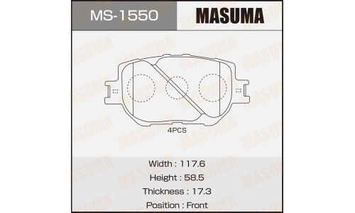 Колодки тормозные дисковые Masuma передние, комплект на ось (4 шт), арт. MS-1550