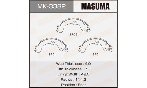 Колодки тормозные барабанные Masuma, комплект на ось (4 шт), арт. MK-3382