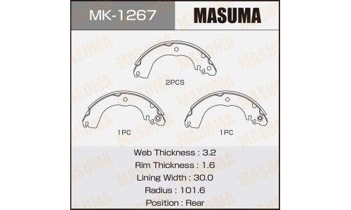 Колодки тормозные барабанные Masuma, комплект на ось (4 шт), арт. MK-1267