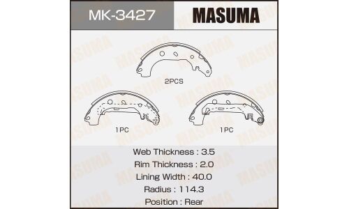 Колодки тормозные барабанные Masuma, комплект на ось (4 шт), арт. MK-3427