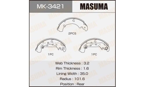 Колодки тормозные барабанные Masuma, комплект на ось (4 шт), арт. MK-3421