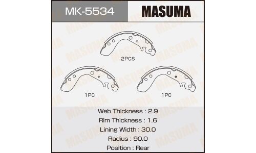Колодки тормозные барабанные Masuma, комплект на ось (4 шт), арт. MK-5534