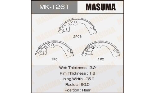 Колодки тормозные барабанные Masuma, комплект на ось (4 шт), арт. MK-1261