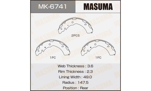 Колодки тормозные барабанные Masuma, комплект на ось (4 шт), арт. MK-6741