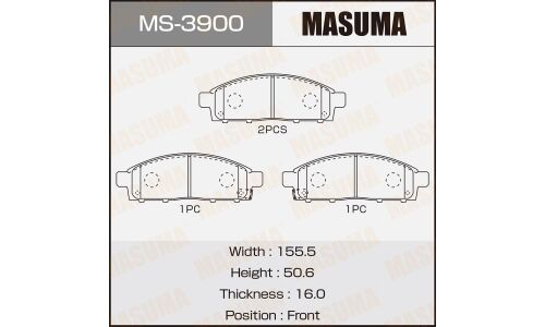Колодки тормозные дисковые Masuma передние, комплект на ось (4 шт), арт. MS-3900