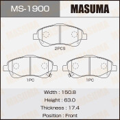 Колодки тормозные дисковые Masuma передние, комплект на ось (4 шт), арт. MS-1900
