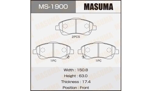 Колодки тормозные дисковые Masuma передние, комплект на ось (4 шт), арт. MS-1900