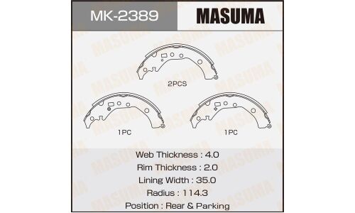 Колодки тормозные барабанные Masuma, комплект на ось (4 шт), арт. MK-2389