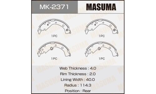 Колодки тормозные барабанные Masuma, комплект на ось (4 шт), арт. MK-2371