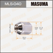 Гайка колесная Masuma MLS-040, открытая, для Suzuki, M12x1.25(R), длина 25.3мм, коническая посадка, под ключ 19мм