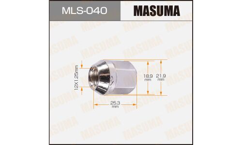Гайка колесная Masuma MLS-040, открытая, для Suzuki, M12x1.25(R), длина 25.3мм, коническая посадка, под ключ 19мм