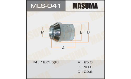 Гайка колесная Masuma MLS-041, открытая, M12x1.5(R), длина 25мм, коническая посадка, под ключ 19мм