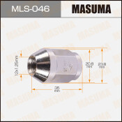 Гайка колесная Masuma MLS-046, закрытая, M12x1.25(R), длина 35мм, коническая посадка, под ключ 21мм, комплект 20 шт