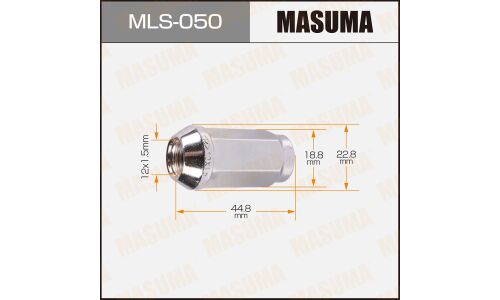 Гайка колесная Masuma MLS-050, закрытая, M12x1.5(R), длина 44.8мм, коническая посадка, под ключ 19мм, комплект 20 шт