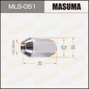 Гайка колесная Masuma MLS-051, закрытая, M12x1.25(R), длина 44мм, коническая посадка, под ключ 21мм, комплект 20 шт