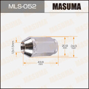 Гайка колесная Masuma MLS-052, закрытая, M12x1.5(R), длина 43.8мм, коническая посадка, под ключ 21мм