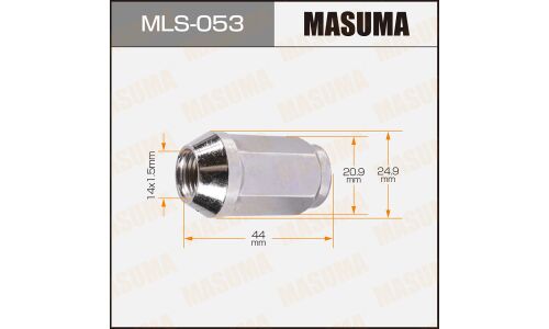 Гайка колесная Masuma MLS-053, закрытая, M14x1.5(R), длина 44мм, коническая посадка, под ключ 21мм