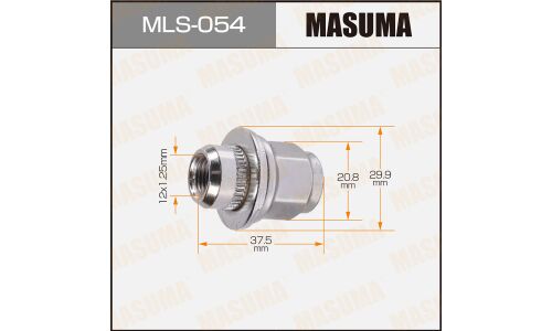 Гайка колесная Masuma MLS-054, закрытая, для кроссоверов Infiniti, M12x1.25(R), длина 37.5мм, с прессшайбой 30мм, под ключ 21мм