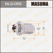 Гайка колесная Masuma MLS-055, закрытая, M14x1.5(R), длина 47.3мм, с прессшайбой 30мм, под ключ 21мм