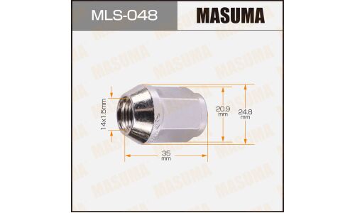 Гайка колесная Masuma MLS-048, закрытая, M14x1.5(R), длина 35мм, коническая посадка, под ключ 21мм, 1 шт