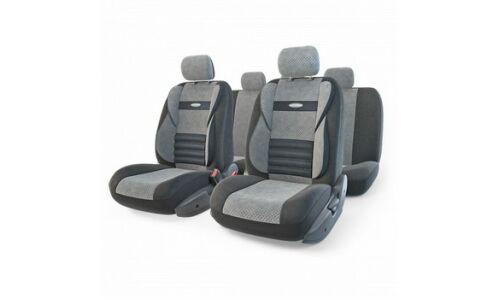Чехлы AUTOPROFI COMFORT COMBO для передних и задних сидений, велюр, черный/серый цвет, 11 предметов