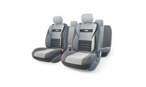 Чехлы AUTOPROFI COMFORT COMBO для передних и задних сидений, велюр, серый цвет, 11 предметов