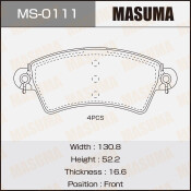 Колодки тормозные дисковые Masuma передние, комплект на ось (4 шт), арт. MS-0111