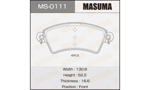 Колодки тормозные дисковые Masuma передние, комплект на ось (4 шт), арт. MS-0111