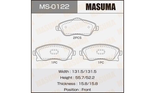 Колодки тормозные дисковые Masuma передние, комплект на ось (4 шт), арт. MS-0122