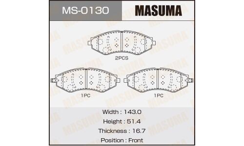 Колодки тормозные дисковые Masuma передние, комплект на ось (4 шт), арт. MS-0130