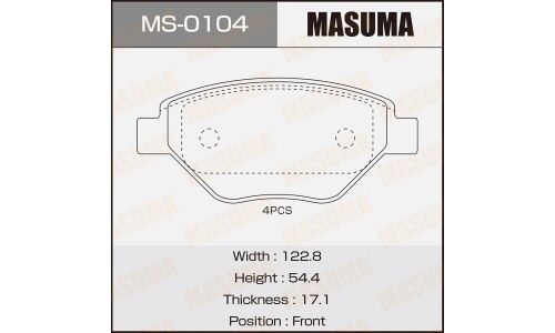 Колодки тормозные дисковые Masuma передние, комплект на ось (4 шт), арт. MS-0104