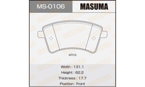 Колодки тормозные дисковые Masuma передние, комплект на ось (4 шт), арт. MS-0106
