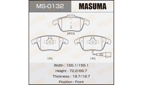 Колодки тормозные дисковые Masuma передние, комплект на ось (4 шт), арт. MS-0132