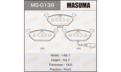 Колодки тормозные дисковые Masuma передние, комплект на ось (4 шт), арт. MS-0138