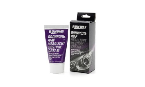 Полироль-реставратор фар Runway Headlight Restor Cream, абразивный, восстанавливает прозрачность пластика, туба 50мл, арт. RW0501