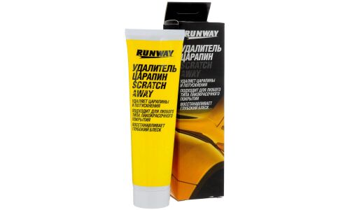 Полироль кузова Runway Scratch Away, абразивный, устраняет царапины, подходит для подготовки поверхности к нанесению жидкого стекла, туба 100мл, арт. RW0502