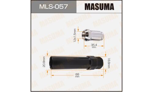 Гайка колесная Masuma MLS-057, закрытая, M12x1.5(R), длина 35.4мм, коническая посадка, под ключ 19мм, с секретом + ключ в комплекте, 4 шт