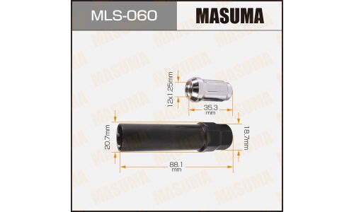 Гайка колесная Masuma MLS-060, закрытая, M12x1.25(R), длина 35.3мм, коническая посадка, с секретом + переходник под ключ 19мм, 4 шт