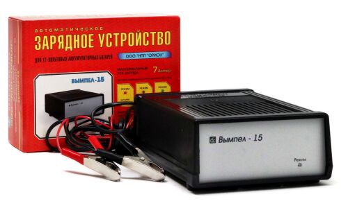 Устройство зарядное Вымпел-15, автоматический режим, с защитой от короткого замыкания, 12В, до 100Ач, ток заряда до 7А, для WET, EFB, арт. 2054