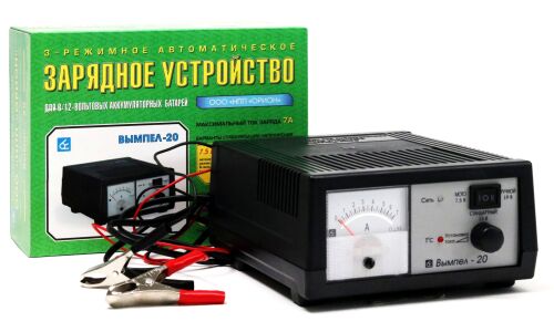 Устройство зарядное Вымпел-20, автоматический режим, с функцией блока питания, 6/12В, до 85Ач, ток заряда 0.6-7А, для WET, EFB, щелочных батарей, арт. 2008