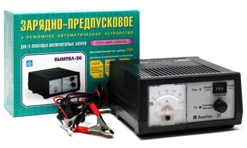 Устройство зарядно-предпусковое Вымпел-30, автоматический режим, с функцией блока питания, 12В, до 240Ач, ток заряда 0.8-20А, для WET, EFB, арт. 2009
