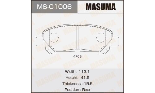 Колодки тормозные дисковые Masuma задние, комплект на ось (4 шт), арт. MS-C1006