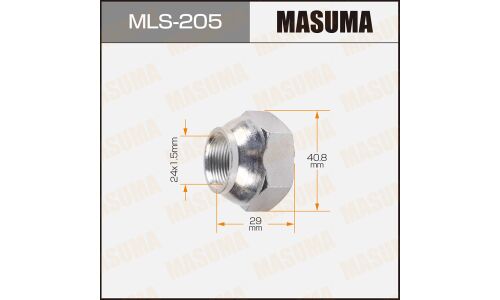 Гайка колесная Masuma MLS-205, открытая, для грузовиков Isuzu, M24x1.5(R), длина 29мм, сфера, под ключ 41мм