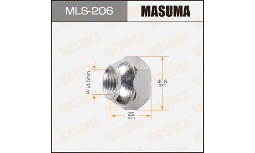 Гайка колесная Masuma MLS-206, открытая, для грузовиков Isuzu, M24x1.5(L), длина 29мм, сфера, под ключ 41мм