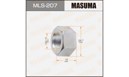 Гайка колесная Masuma MLS-207, открытая, для грузовиков Isuzu, M18x1.5(R), длина 16мм, плоская посадка, под ключ 29мм