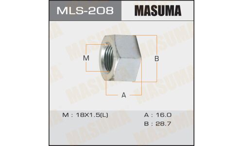 Гайка колесная Masuma MLS-208, открытая, для грузовиков Isuzu, M18x1.5(L), длина 16мм, плоская посадка, под ключ 29мм
