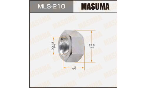 Гайка колесная Masuma MLS-210, открытая, для грузовиков Isuzu, M20x1.5(R), длина 16мм, плоская посадка, под ключ 30мм
